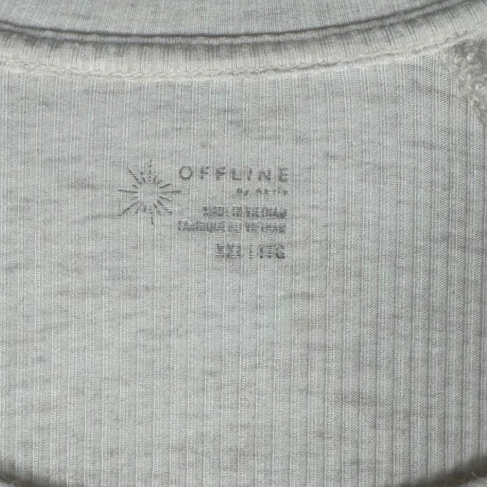 Offline by Aerie Womens XXL Cream Heathered Ribbed Raglan Long Sleeve T-Shirt - Picture 4 of 7